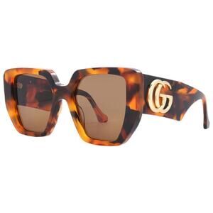 Gucci GG0956S Tortoise Cat Eye Luxury Oversized Square Sunglasses Brown Lenses
